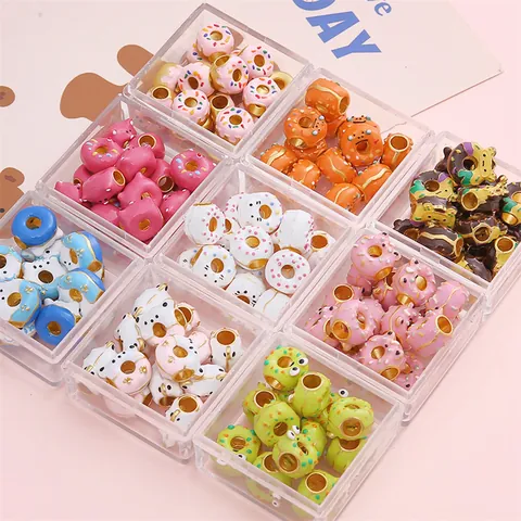 Cute Cartoon Alloy Enamel Donut Animal Bear Cat Spacer Beads For DIY Handmade Bracelet Necklace Jewelry Making Accessory Charms