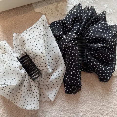Pinza para el Cabello Retro con Lazo de Lunares Tela de Gasa Capas Múltiples Elegante Accesorios para el Cabello Mujer