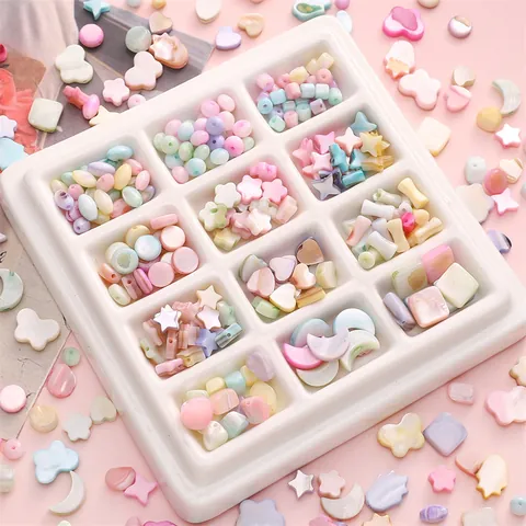 Perline in Conchiglia Naturale Forme Miste Cuore Stella Luna Perline Sciolte per Creazione Gioielli Fai da Te Colori Macaron Finitura Iridescente