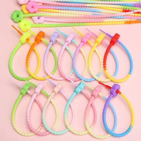 Silicone Flower Cable Tie Gradient Macaron Color Adjustable Data Cable Organizer Multipurpose Storage Tie Keychain Lanyard