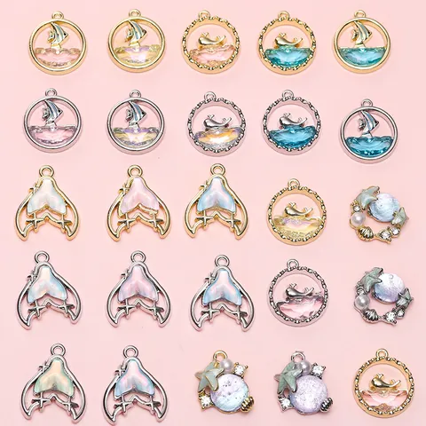 Legering Glas Oceaan Hanger Bedels Zeester Walvis Meermin Staart Schelp Voor DIY Sieraden Maken Armband Ketting Accessoires