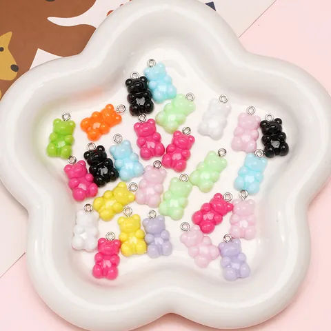 Acrylic Cartoon Gummy Bear Charms With Metal Ring For DIY Jewelry Making Bracelet Keychain Handmade Craft Accessories