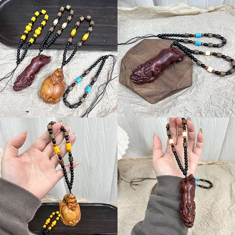 Cuerda Tejida a Mano con Cuentas de Madera de Wengué Accesorio de Llavero DIY Cordón Colgante Étnico Vintage para la Creación de Joyas de Teléfono