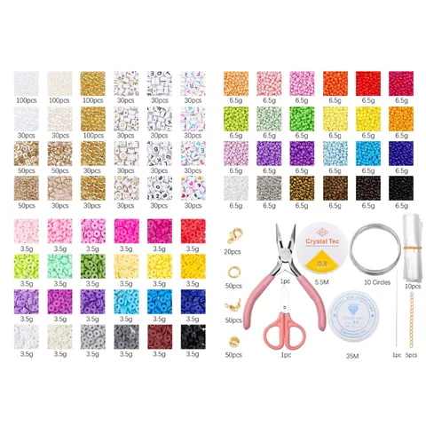 Kit de Fabrication de Bijoux DIY pour Enfants Perles de Verre et Pâte Polymère Avec Outils pour Bracelets Colliers Cadeau Fille