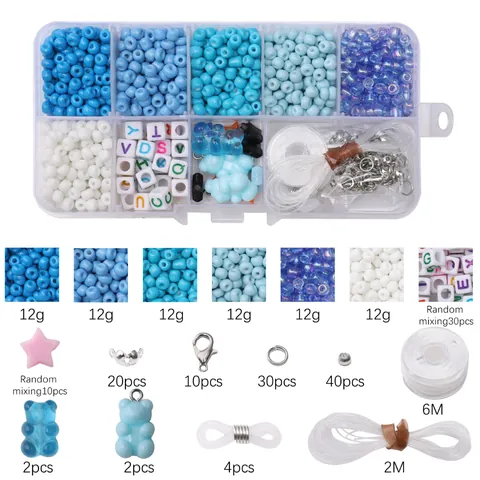 Multi Grid DIY Jewelry Making Kit Glass Seed Beads Acrylic Letter Beads Star Bear Charms Handmade Bracelet Necklace Supplies