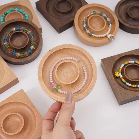 Solid Wood Jewelry Display Tray Walnut Beech Wood Bracelet Holder Ring Dish Minimalist Photography Prop Storage Organizer