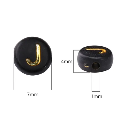 Acrylic Alphabet Beads Black Base Gold Letters Flat Round Beads For DIY Jewelry Making Bracelet Necklace Making Jewelry