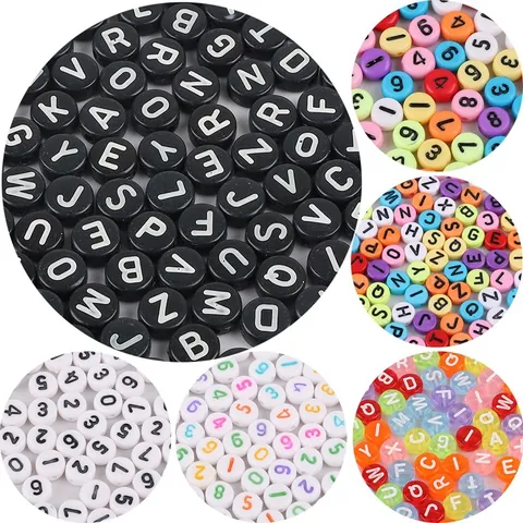Acrylic Alphabet English Letter Number Heart Star Beads Flat Round Loose Beads For DIY Bracelet Jewelry Making Handicrafts Craft Accessory
