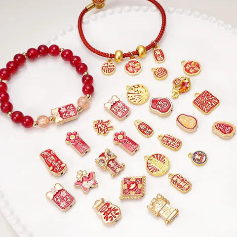 Gold Plated Copper Enamel Charms For Jewelry Making DIY Koi Fish Lion Dance Fortune Symbols Pendants For Bracelet Necklace