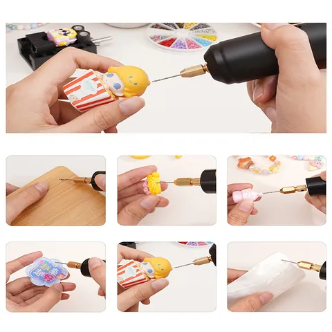 Mini USB Electric Drill Manual Pin Vise DIY Jewelry Making Tools Screw Eye Pins Keychain Pendant Punching Crafting Kit