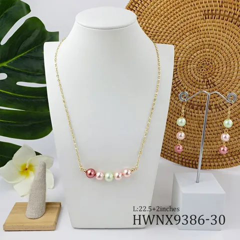 Collana in Rame Placcato Oro con Perla Artificial di Conchiglia Hawaiana e Orecchini Pendenti Elegante Gioielleria di Moda per Matrimonio in Spiaggia Tropica da Donna