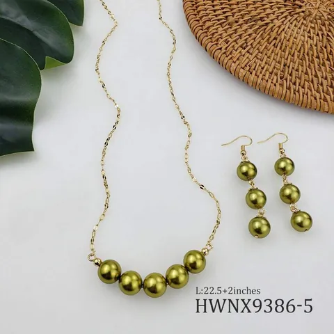 Collana in Rame Placcato Oro con Perla Artificial di Conchiglia Hawaiana e Orecchini Pendenti Elegante Gioielleria di Moda per Matrimonio in Spiaggia Tropica da Donna