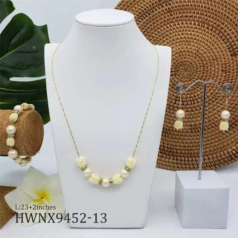 Collier Bracelet Boucles d'Oreilles Fleur de Jasmin Hawaïenne Perle de Coquillage Strass Cuivre Bijoux Femmes Été Plage Mariage Fête Accessoire