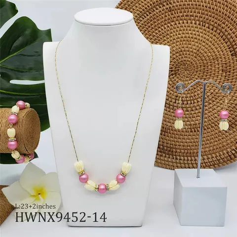 Collier Bracelet Boucles d'Oreilles Fleur de Jasmin Hawaïenne Perle de Coquillage Strass Cuivre Bijoux Femmes Été Plage Mariage Fête Accessoire