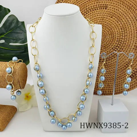 Hawaïaanse Stijl Imitatie Kunstparel Halsketting Armband En Oorbellen Legering Vergulde Sieraden Voor Vrouwen Vakantie Feest Cadeau