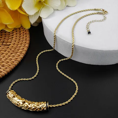 Vintage Hawaiian Hollow Carved Tube Pendant Necklace For Women Gold Silver Plated Alloy Scrolling Floral Vine Jewelry Accessory