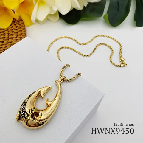 Vintage Gold Angelhaken Totem Anhänger Halskette Für Herren Edelstahl Kupfer Kordelkette Tribal Polynesischen Ethno Stil Schmuck