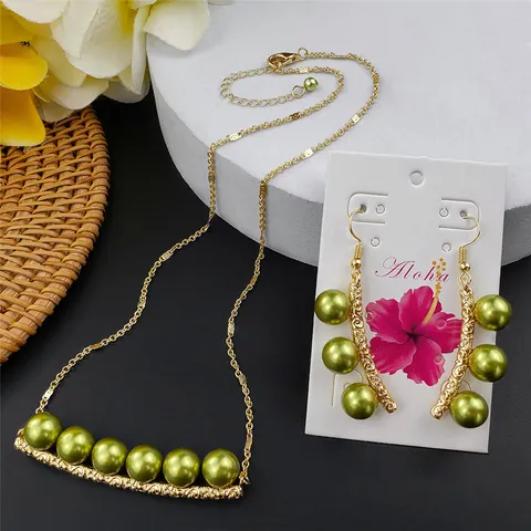 Hawaïaanse Tropische Vergulde Koperen Schelpparel Halsketting En Oorbellen Sieraden Voor Vrouwen Zomer Strandvakantie Cadeau
