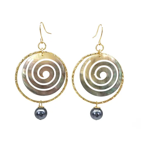 Boucles d'Oreilles Pendantes Style Hawaïen en Coquille d'Abalone Naturelle Pour Femmes Alliage Plaqué Or Tortue Marine Fleur Bijoux