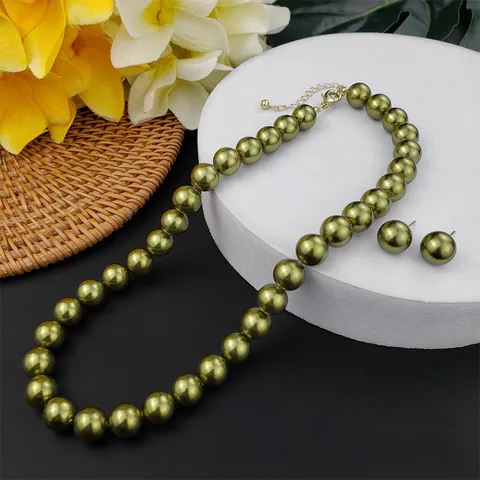 Hawaiian Style Shell Artificial Pearl Necklace And Earrings Jewelry For Women Minimalist Round Bead Shell Accessory Elegant Jewelry