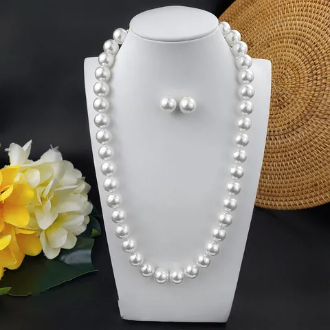 Hawaiian Style Shell Artificial Pearl Necklace And Earrings Jewelry For Women Minimalist Round Bead Shell Accessory Elegant Jewelry