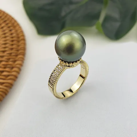 Hawaïaanse 14K Goud Vergulde Koperen Ring Met Natuurlijke Schelpparel En Zirkonia Voor Vrouwen Elegant Mode Sieraden Cadeau