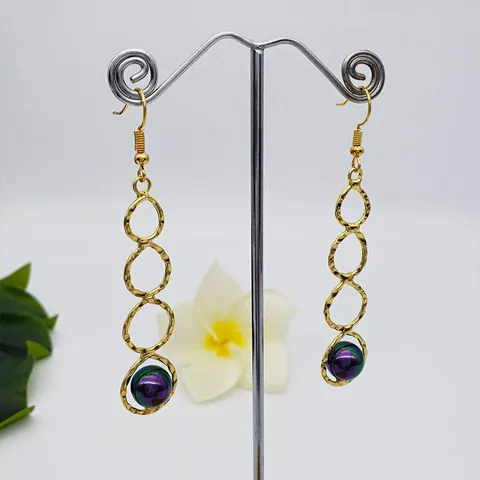 Bohemian Hammered Alloy Geometric Circle Drop Earrings With Shell Artificial Pearl Long Dangle Earrings For Women Fashion Jewelry
