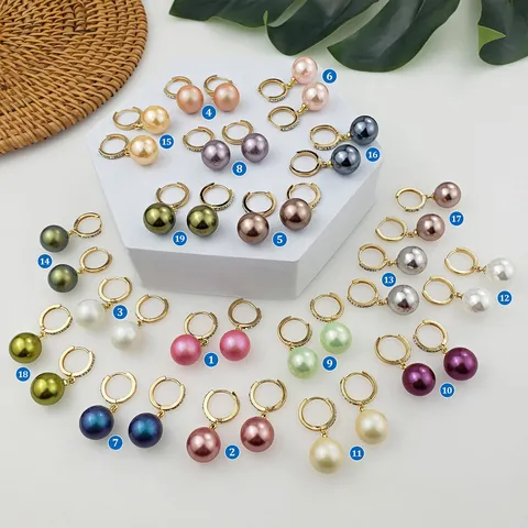 Elegant Copper Zirconia Huggie Earrings With Colorful Natural Shell Artificial Pearl Drop Earrings For Women Luxury Jewelry Gift