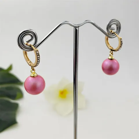 Elegant Copper Zirconia Huggie Earrings With Colorful Natural Shell Artificial Pearl Drop Earrings For Women Luxury Jewelry Gift