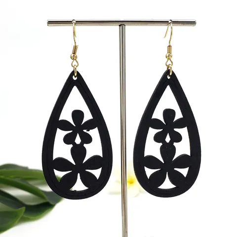 Hawaïaanse Houten Bloem Opengewerkte Oorhangers Voor Vrouwen Boheemse Waterdruppel Oorbellen Natuurlijk Houten Sieraden Cadeau