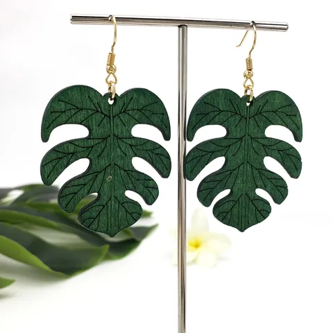 Boheems Houten Monstera Blad Oorhangers Voor Vrouwen Tropische Hawaïaanse Stijl Holle Plant Hanger Sieraden Strand Vakantie Cadeau