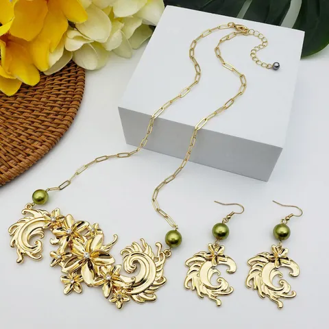 Parure de Bijoux Vintage en Alliage de Fleurs Or Avec Perles d'Imitation Strass Style Hawaïen Tropical Collier Boucles d'Oreilles pour Femmes Mariage