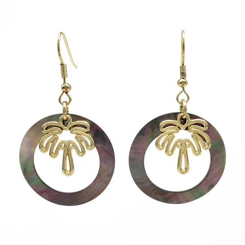 Hawaiian Tropical Black Shell Copper Dangle Earrings For Women Gold Plated Palm Tree Heart Shell Geometric Boho Jewelry