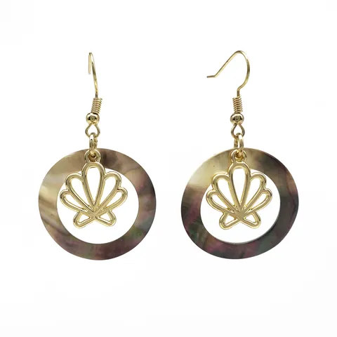 Hawaiian Tropical Black Shell Copper Dangle Earrings For Women Gold Plated Palm Tree Heart Shell Geometric Boho Jewelry