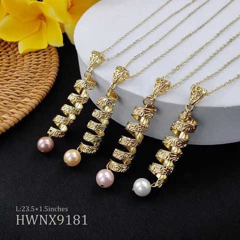 Parure de Bijoux Hawaïens Or Hamilton Spiralé Künstliche Perle de Coquille Collier Boucles d'Oreilles Fleur Sculptée Femme Vacances