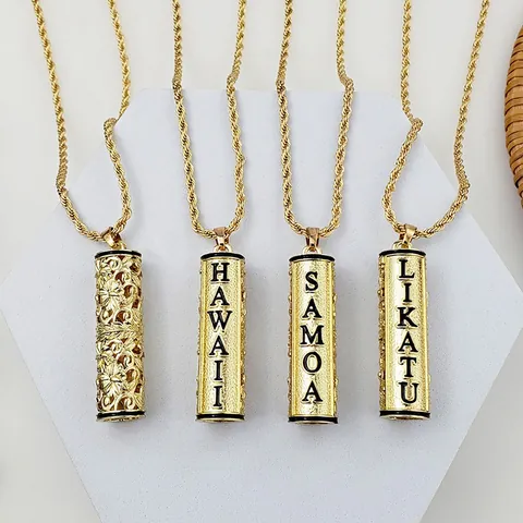 Collar de Colgante Tallado de Cilindro Hueco Estilo Isla de Samoa Hawaiana Joyería de Aleación Vintage Con Cadena de Cuerda para Mujer Hombre Vacaciones
