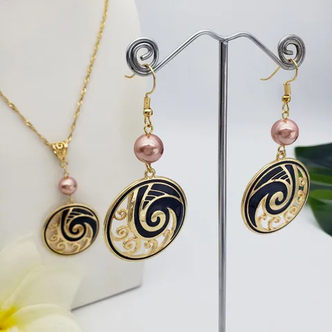 Hawaiian Style Jewelry Set Alloy Enamel Wave Pattern Necklace Earrings Set With Shell Artificial Pearl Tropical Island Style Women Jewelry
