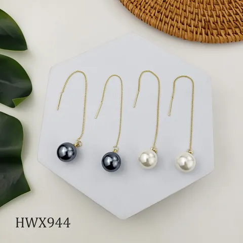 Minimalist Copper Natural Mother of Artificial Pearl Long Threader Earrings for Women Ins Style Fashion Artificial Pearl Drop Earrings Elegant Jewelry