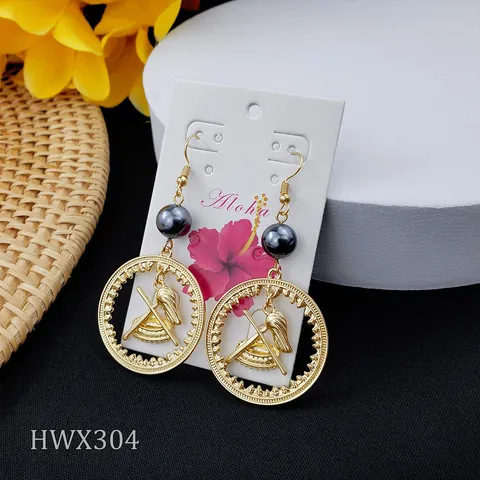 Vintage Alloy Shell Pearl Dangle Earrings Polynesian Samoa Tribal Pattern Drop Earrings Summer Beach Vacation Women Gift