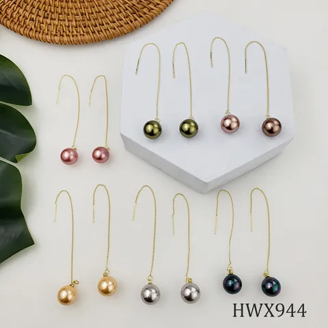 Minimalist Copper Natural Mother of Artificial Pearl Long Threader Earrings for Women Ins Style Fashion Artificial Pearl Drop Earrings Elegant Jewelry
