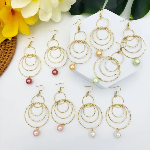 Exaggerated Hollow Multi-Layer Hoop Earrings With Imitation Pearl Dangle For Women Vintage Hawaiian Style Alloy Jewelry