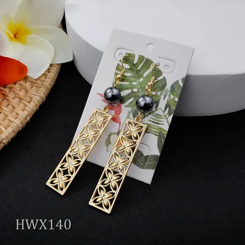 Vintage Alloy Floral Jewelry Set With Faux Artificial Pearl Hollow Rectangular Pendant Necklace Earrings For Women Party Accessorie