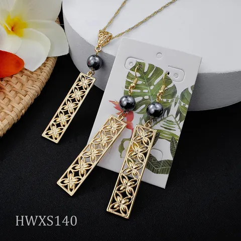 Vintage Alloy Floral Jewelry Set With Faux Artificial Pearl Hollow Rectangular Pendant Necklace Earrings For Women Party Accessorie