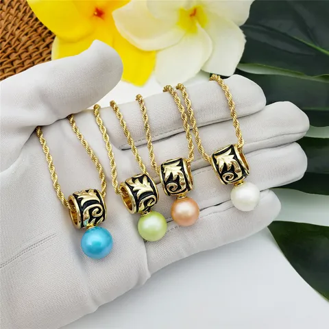 Vintage Hawaiian Totem Copper Enamel Necklace And Earrings For Women Ethnic Polynesian Jewelry With Mother Of Artificial Pearl Accents