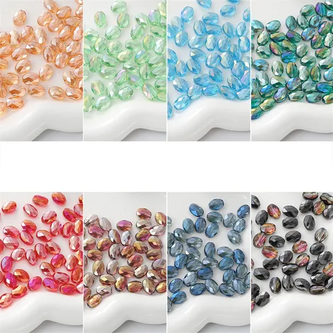 Faceted Glass Beads Flat Oval Loose Beads With AB Coating For DIY Jewelry Making Bracelet Necklace Accessories