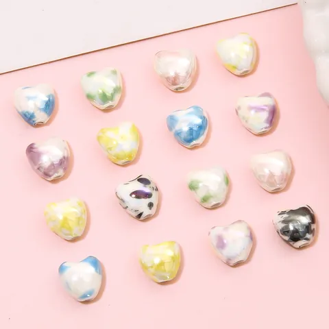 DIY Heart Shaped Ceramic Beads Japanese Style Splash Ink Marble Pattern Loose Beads Handmade Jewelry Making Accessories