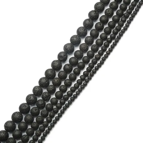 Black Lava Stone Round Beads Loose Beads For Jewelry Making DIY Bracelet Necklace Accessories Natural Porous Texture Stones