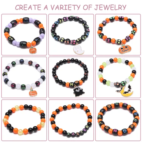 Halloween Weihnachten DIY Schmuckherstellung Set Acrylperlen Legierung Anhänger Elastische Kordel Für Handgemachte Armband Halskette Handwerk