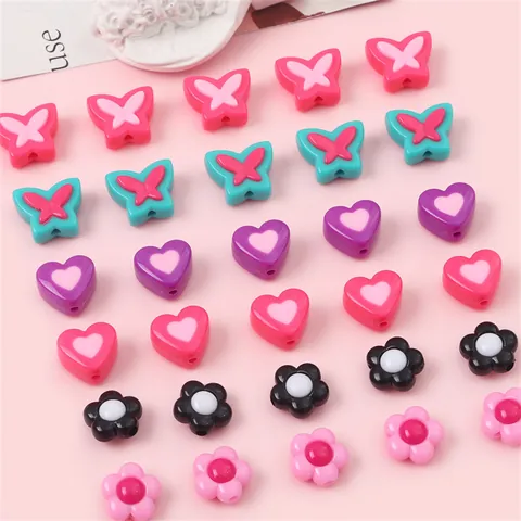 Acrylic Mixed Color Floral Butterfly Heart Loose Beads DIY Jewelry Making Accessories Handmade Craft Beads For Bracelet Necklace Hair Accessories