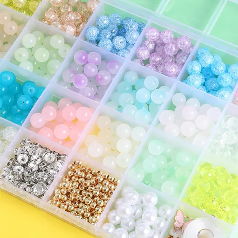 Kit de Fabricación de Joyas DIY Cuentas de Vidrio Agrietadas Esmeriladas Dijes de Aleación Hilo Elástico para Pulseras Collares Regalo para Niñas